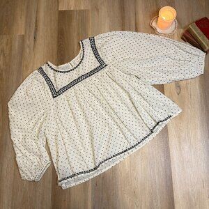 World Market Embroidered Peasant Cottagecore Babydoll Top size L XL